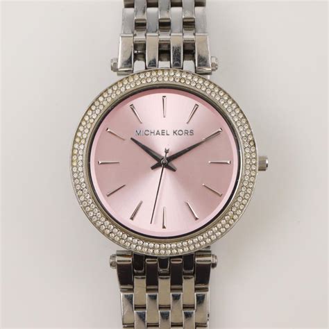 michael kors darci silvertone cameo pink dial watch